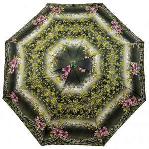 Зеленый зонт с цветами, в три сложения, Banders, полуавтомат, арт.952-2